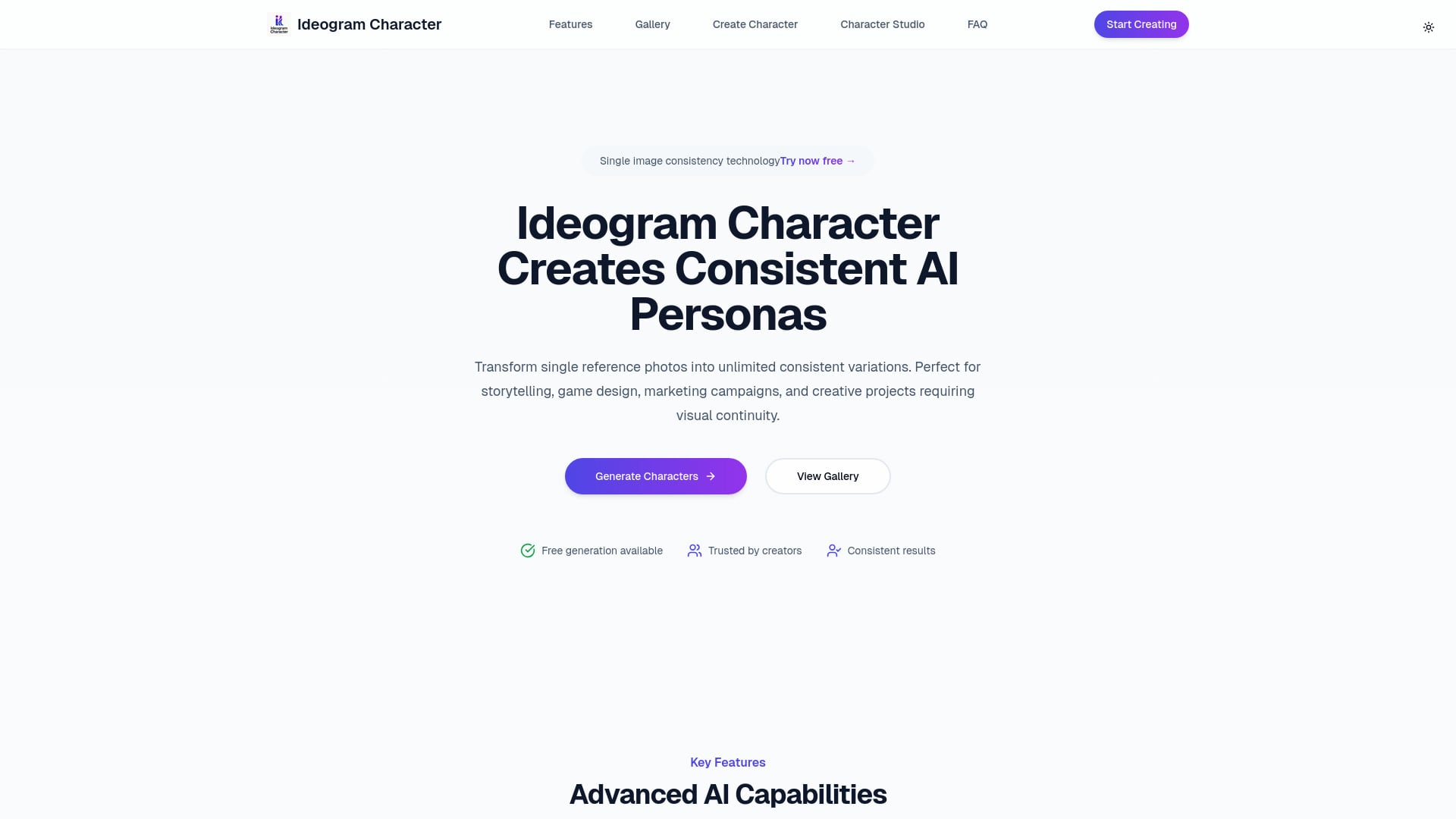 Ideogram Character - AI Tool Screenshot and Interface Preview