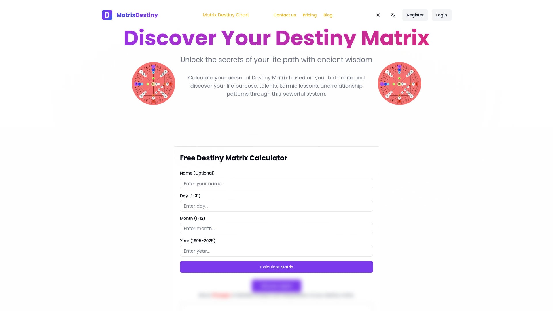 Destiny Matrix Chart Calculator - AI Tool Screenshot and Interface Preview