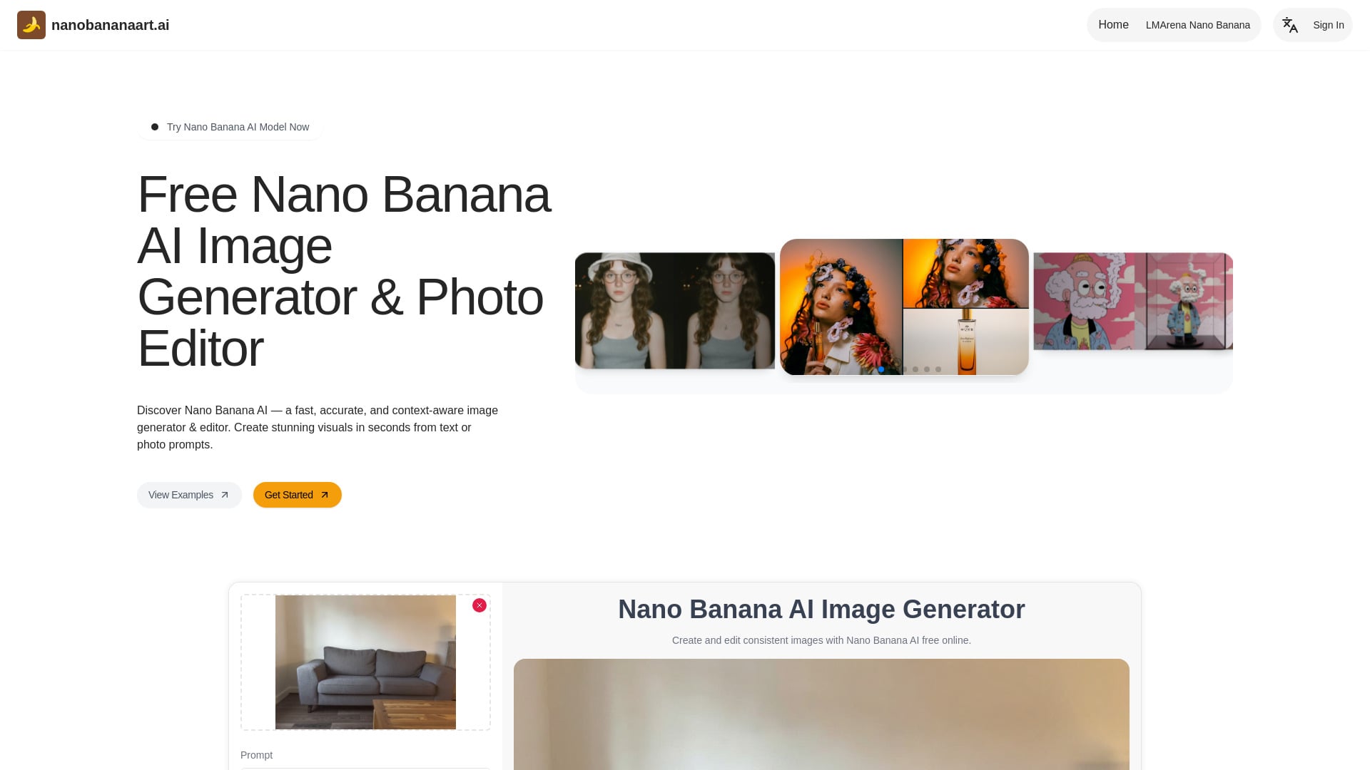 Nano Banana AI: Free AI Image Editor - AI Tool Screenshot and Interface Preview