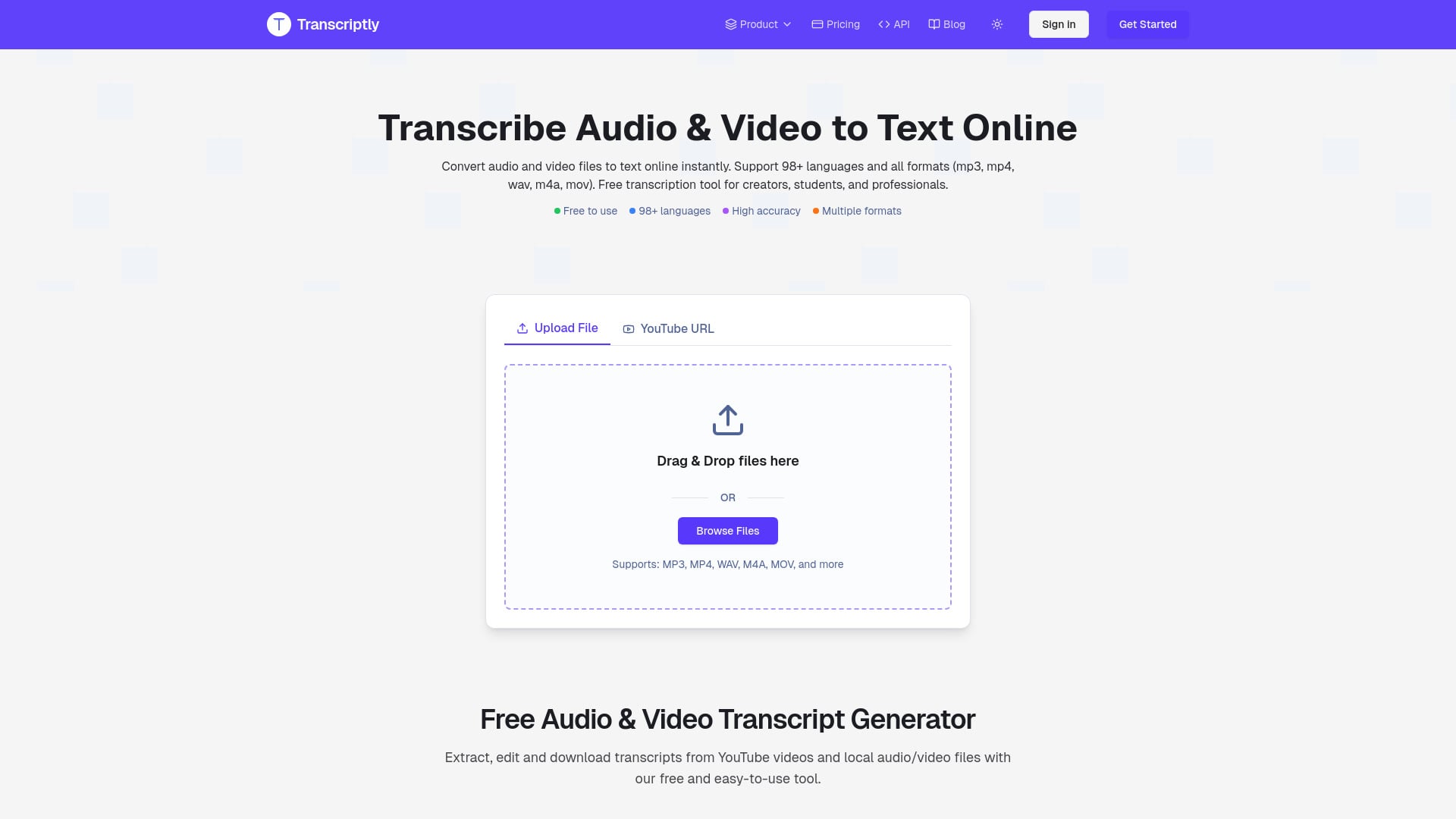 Transcriptly - AI Tool Screenshot and Interface Preview