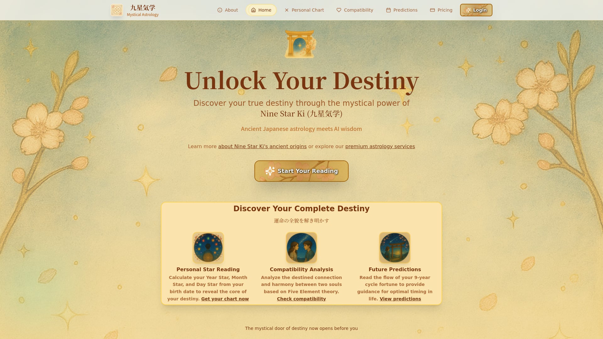 Nine Star Ki Mystical Astrology - AI Tool Screenshot and Interface Preview