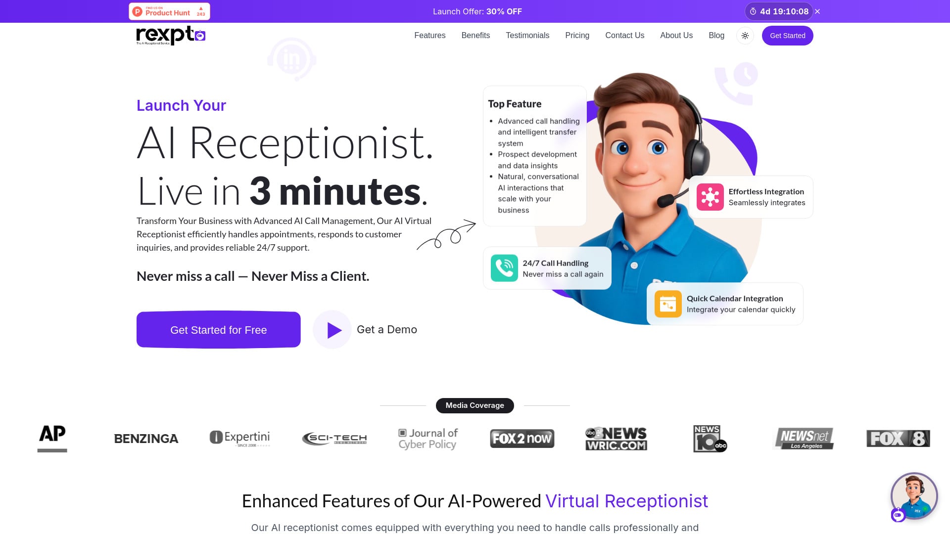 Rexpt - AI Receptionist Service - AI Tool Screenshot and Interface Preview